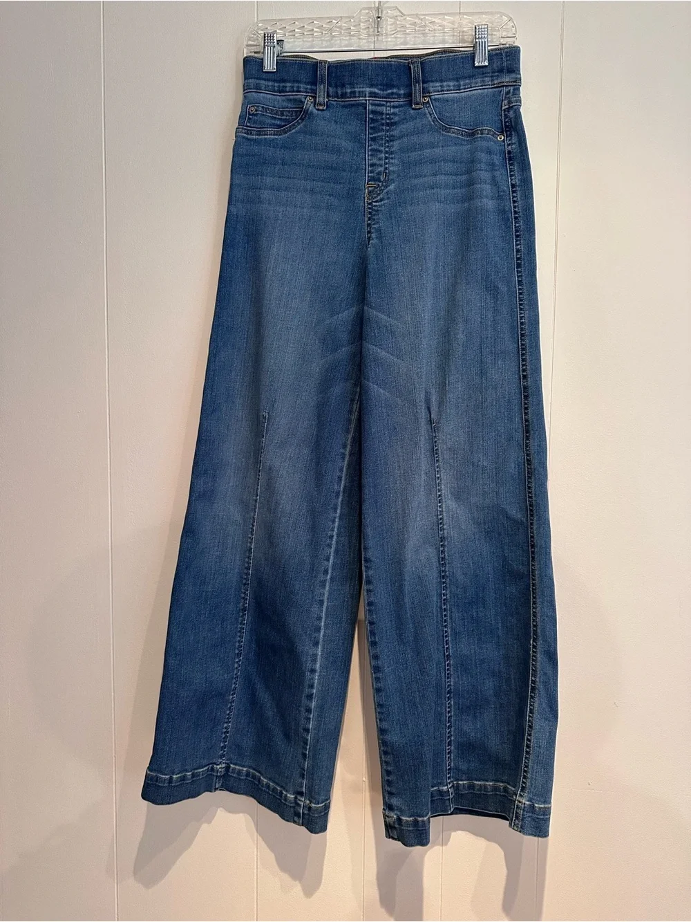 SPANX Petite Wide Leg Jeans Medium Wash High Rise Pull On Pants M - Picture 2 of 10